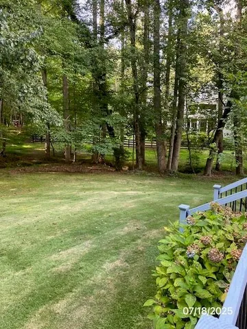 a view of a garden with a bench