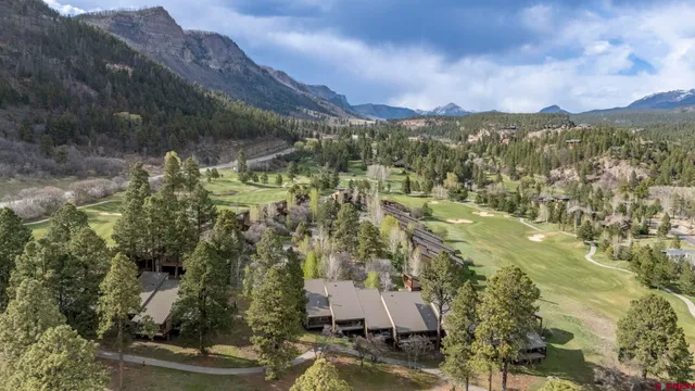 a view of a city with mountains in the background