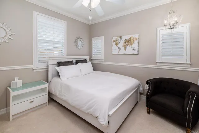 a bedroom with a bed and a couch