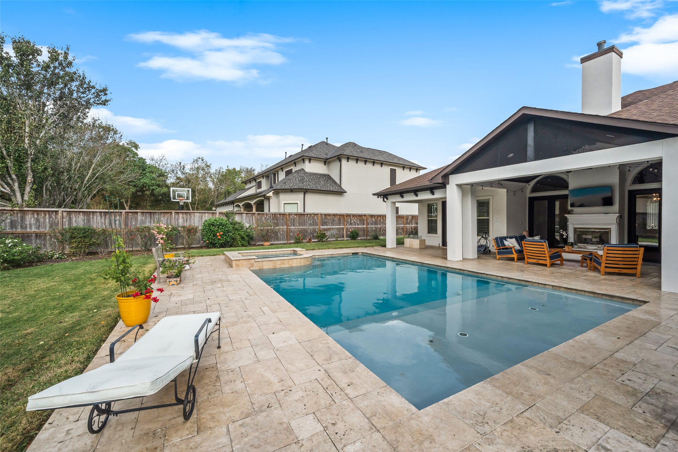 1702 Hunters Trail Friendswood, TX 77546 - Photo 38 of 42 a view of a house with pool porch and wooden floor