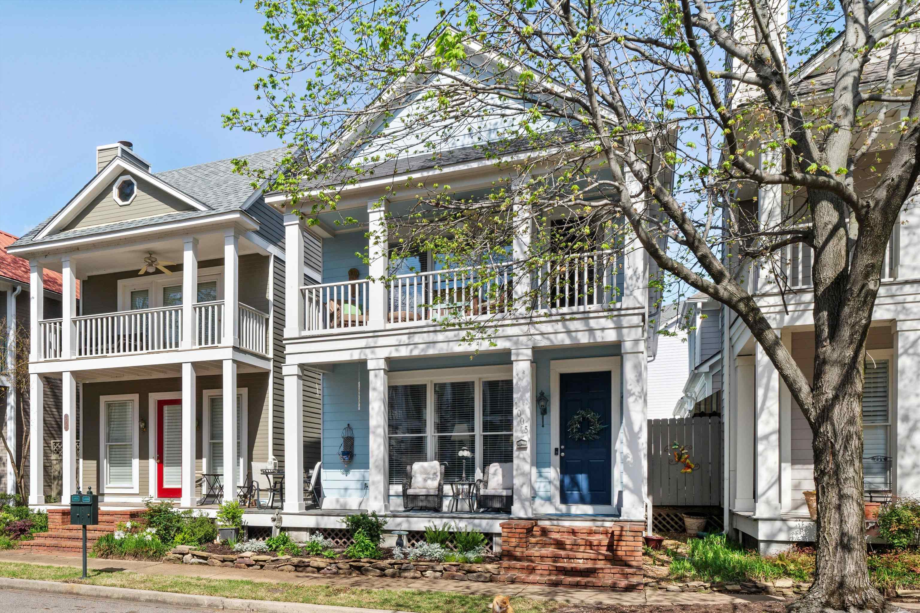 a front view of a building with street view