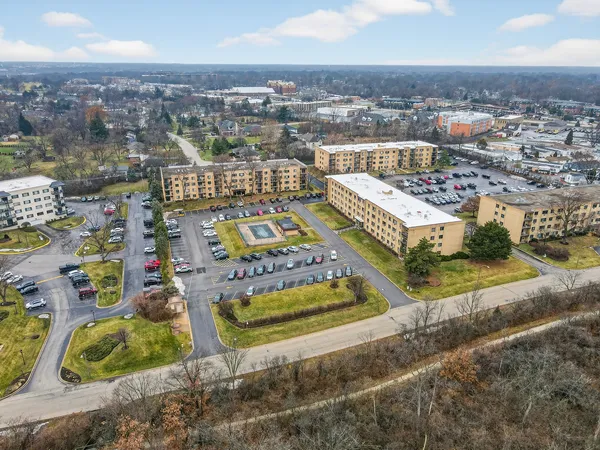 a front view of a building with street