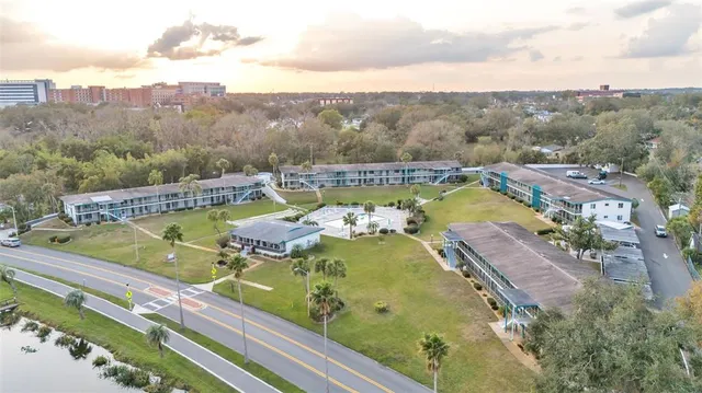 a view of a swimming pool with a mountain view
