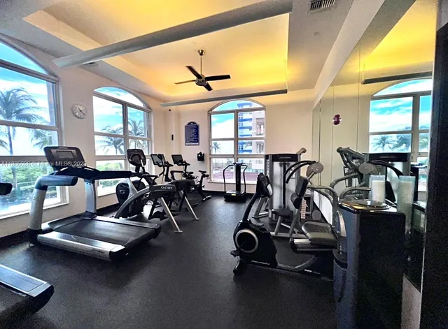 a view of a room with gym equipment