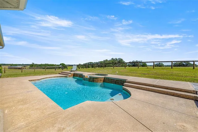 a view of swimming pool with a yard
