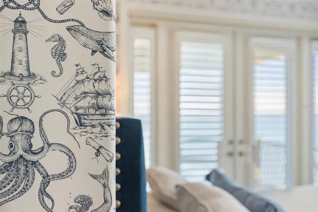 a view of a hallway with a kitchen