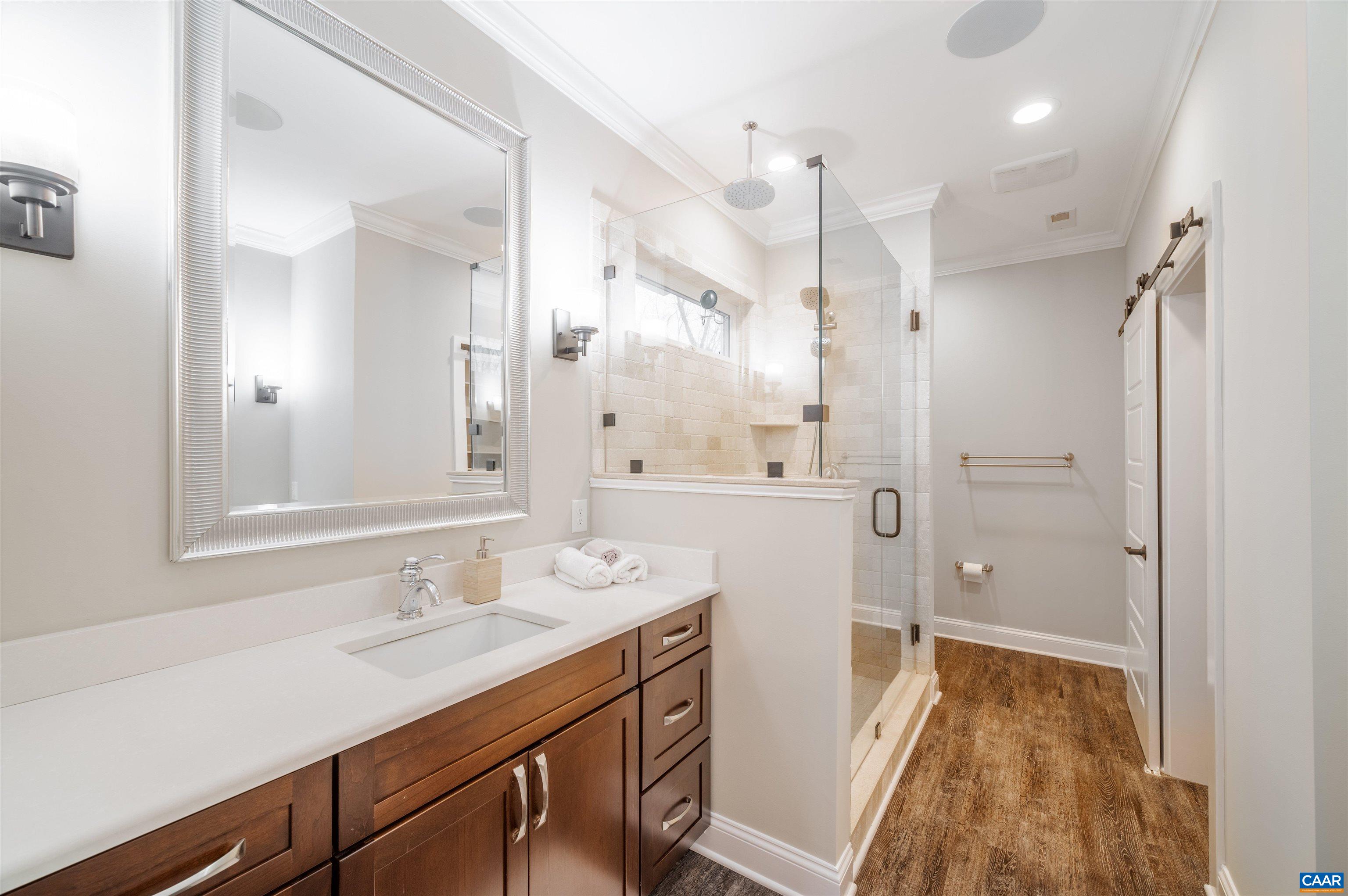 303 Turkey Ridge Road Charlottesville, VA 22903 - Photo 26 of 49 a bathroom with a sink a mirror and a shower