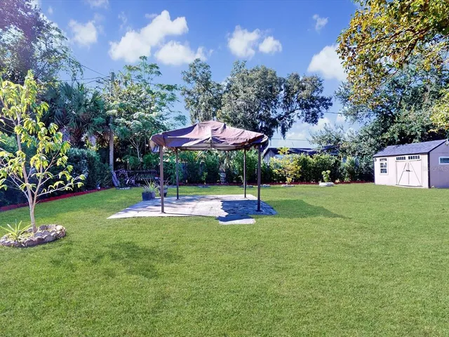 a view of a park with a slide