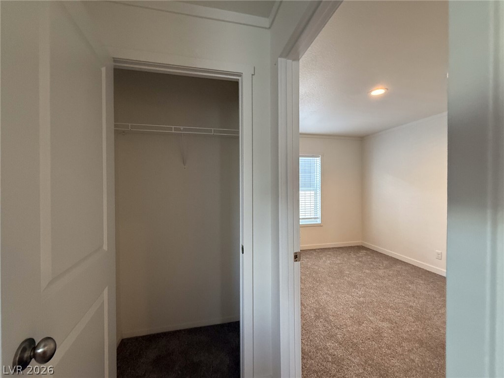 464 Box Canyon Road Alamo, NV 89001 - Photo 39 of 48 An open doorway reveals a carpeted bedroom featuring a closet and recessed lighting.