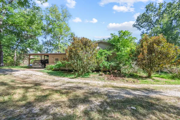 a view of a house with backyard and a tree