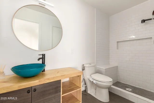 a bathroom with a toilet a sink and mirror