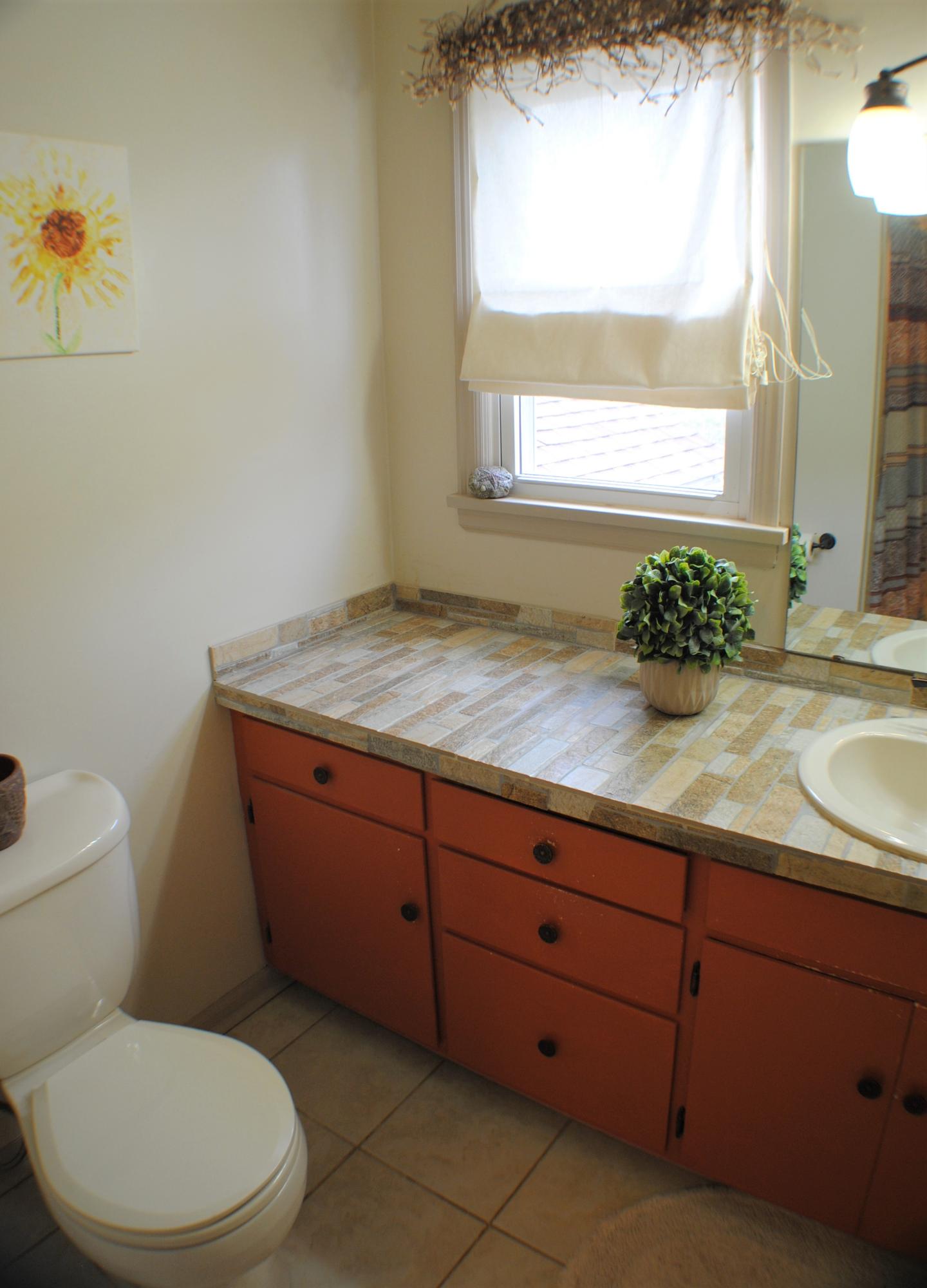 5229 Cave Spring Lane Roanoke, VA 24018 - Photo 25 of 49 a bathroom with a granite countertop sink a toilet and a window