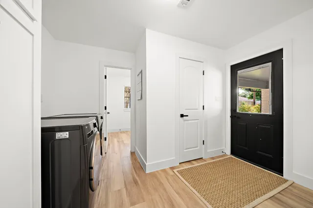 a view of a bedroom from the hallway