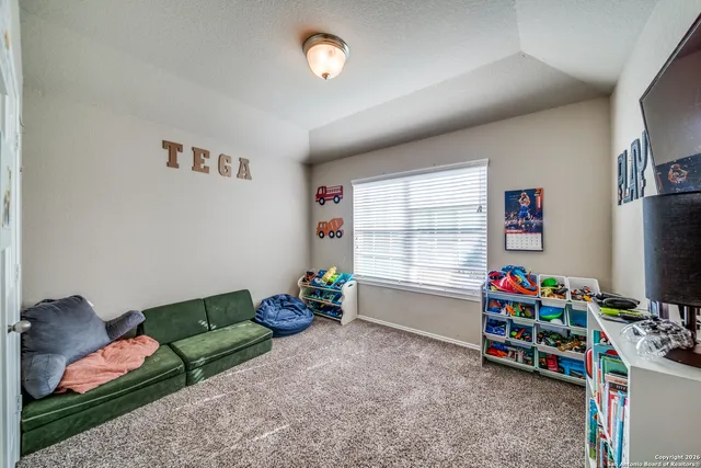 a living room with furniture toys and a flat screen tv