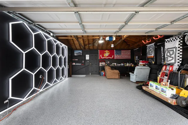 a view of a storage room with a chair