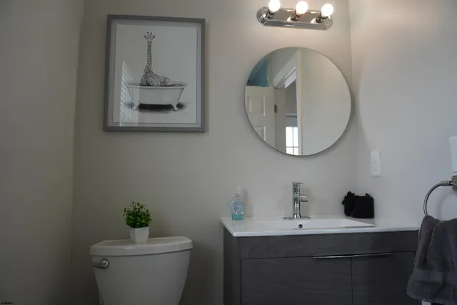 a bathroom with a toilet a sink and mirror
