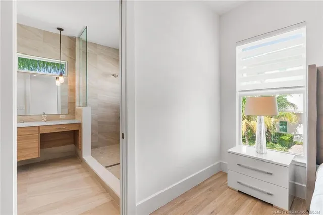 a bathroom with a mirror