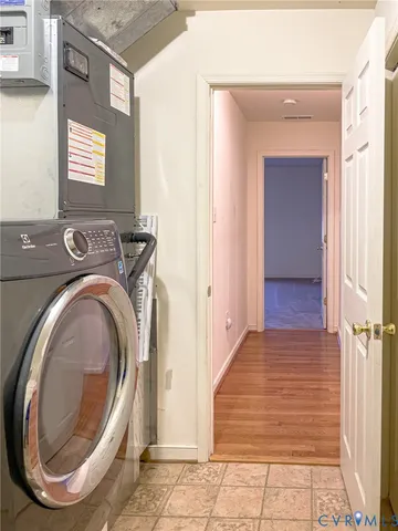 a view of a garage with storage