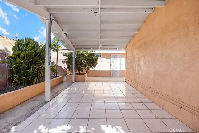 a view of a room with windows