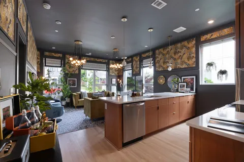 a kitchen with lots of counter top space