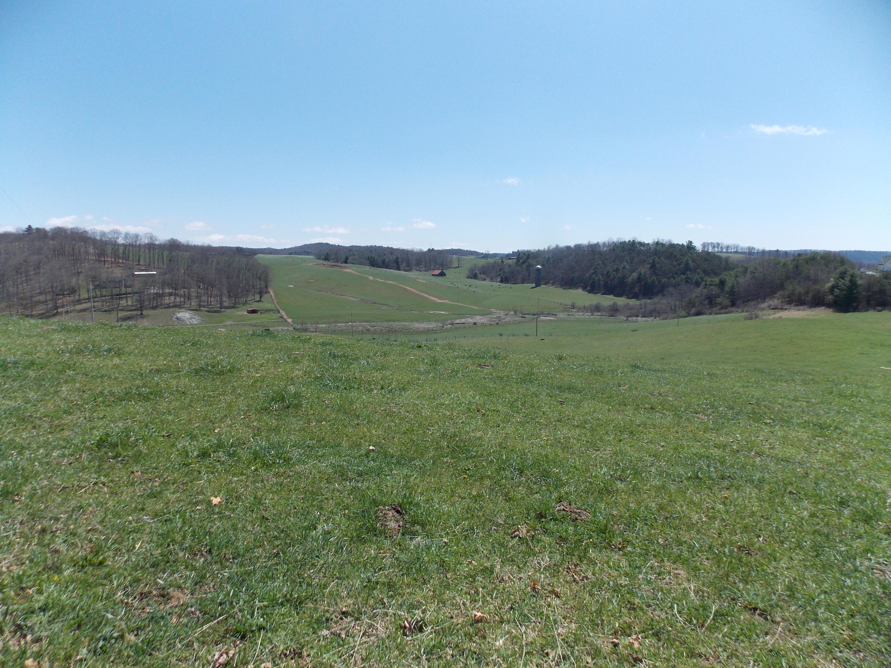 a view of an mountain and grassy field