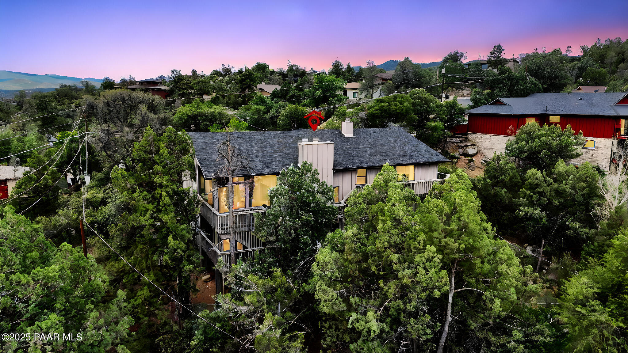 2008 Forest Hills Road Prescott, AZ 86303 - Photo 43 of 43 Aerial Back with Pin (4) day to dusk