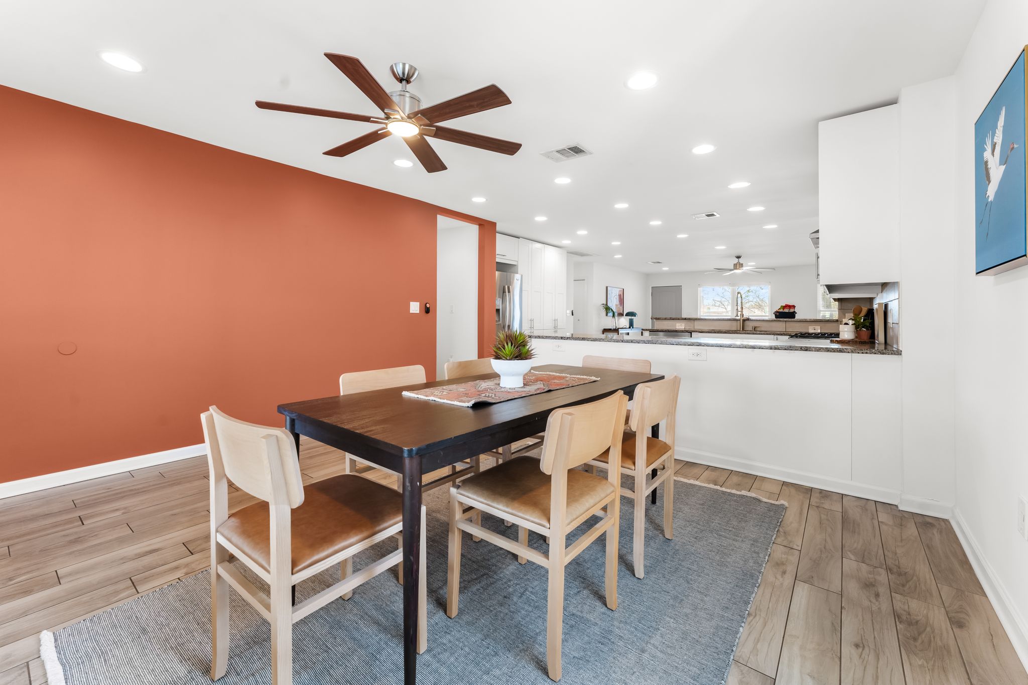 1900 Ohlen Road Austin, TX 78757 - Photo 13 of 34 Dining area with ceiling fan, light wood finished floors, and recessed lighting