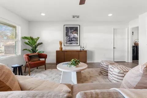 a living room with furniture flowerpot and a window