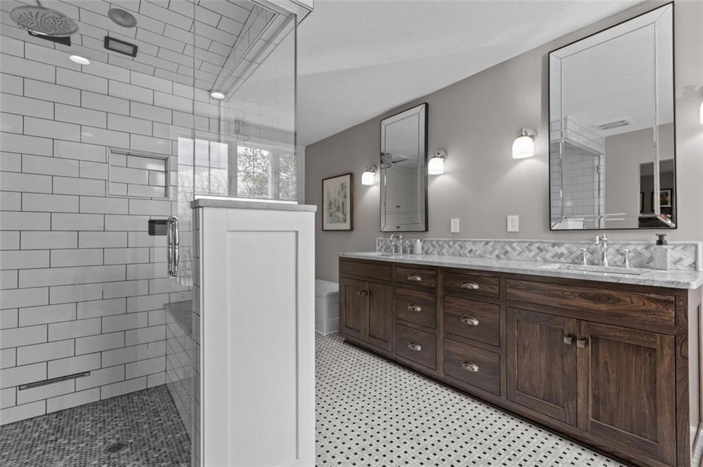 809 Timber Trail Oakdale, PA 15071 - Photo 30 of 50 a bathroom with a granite countertop sink mirror and double
