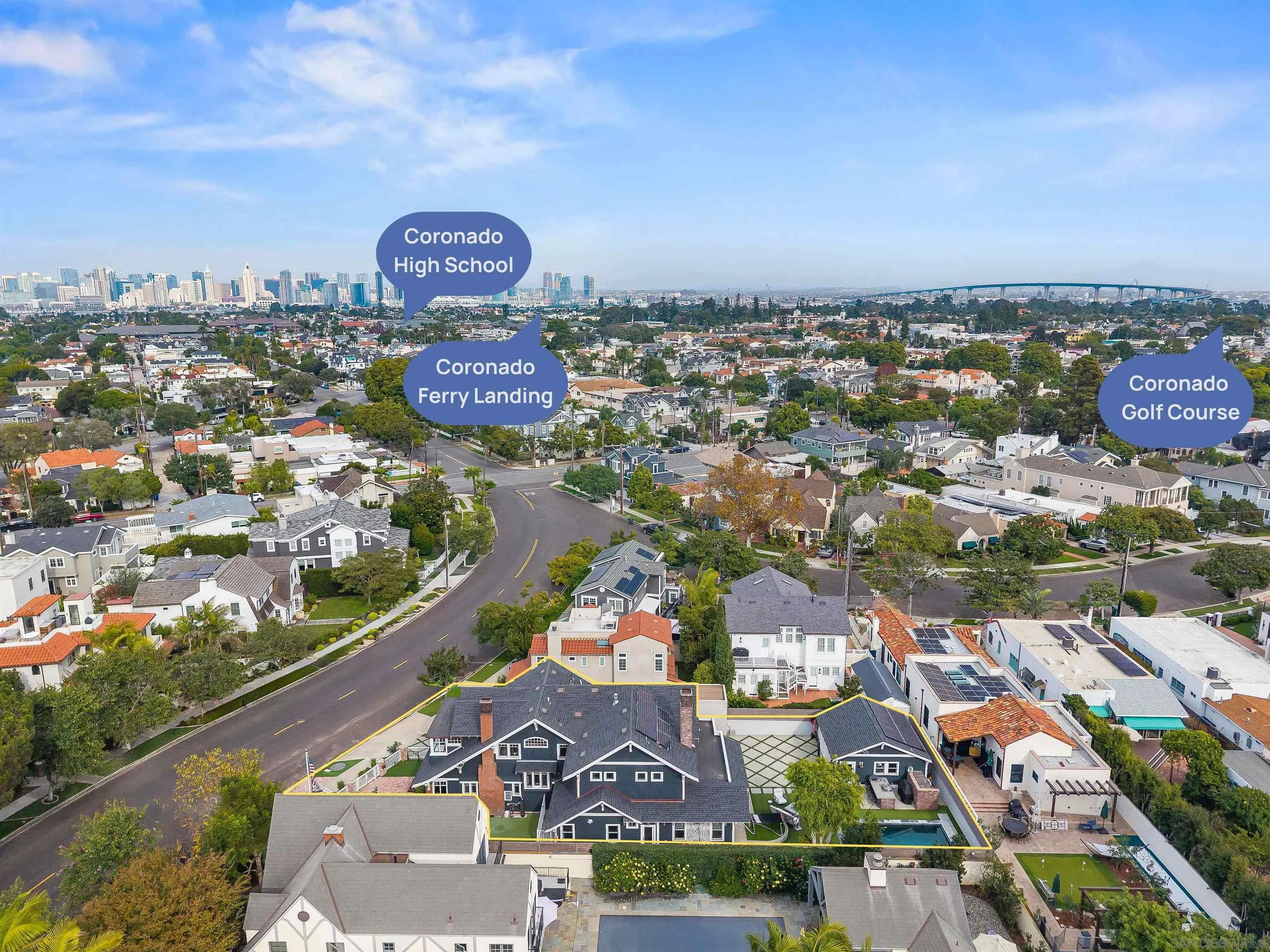 1027 G Avenue Coronado, CA 92118 - Photo 59 of 59 an aerial view of a city with lots of residential buildings ocean and mountain view in back