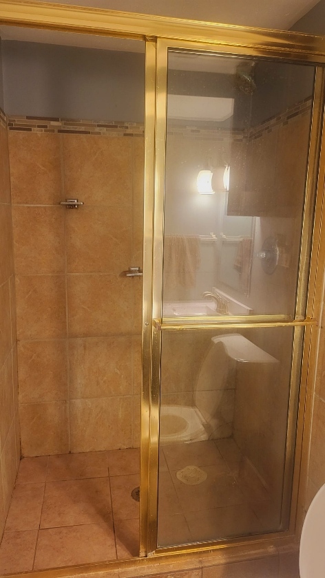 1637 215th Place Sauk Village, IL 60411 - Photo 9 of 11 a bathroom with a glass shower door