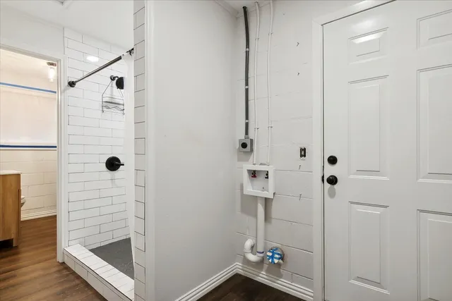 a bathroom with a shower