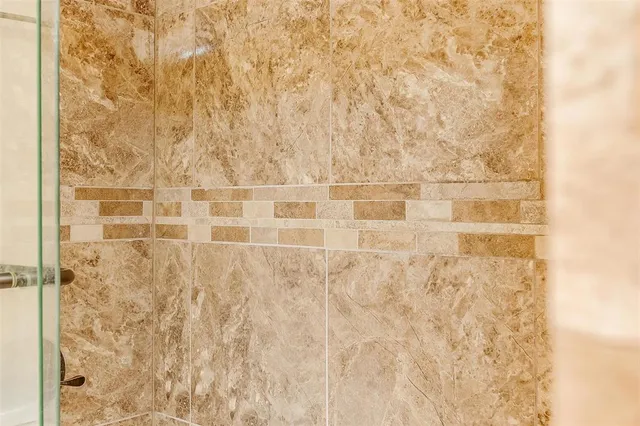 a bathroom with a shower curtain