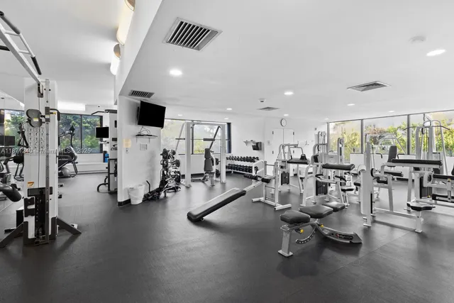 a view of a room with gym equipment