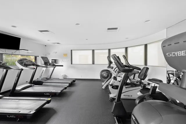a view of a room with gym equipment