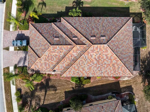 an aerial view of a house