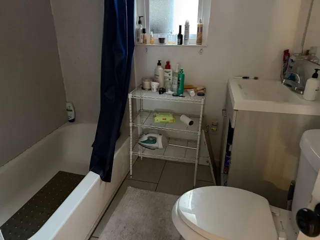 a bathroom with a sink toilet and mirror