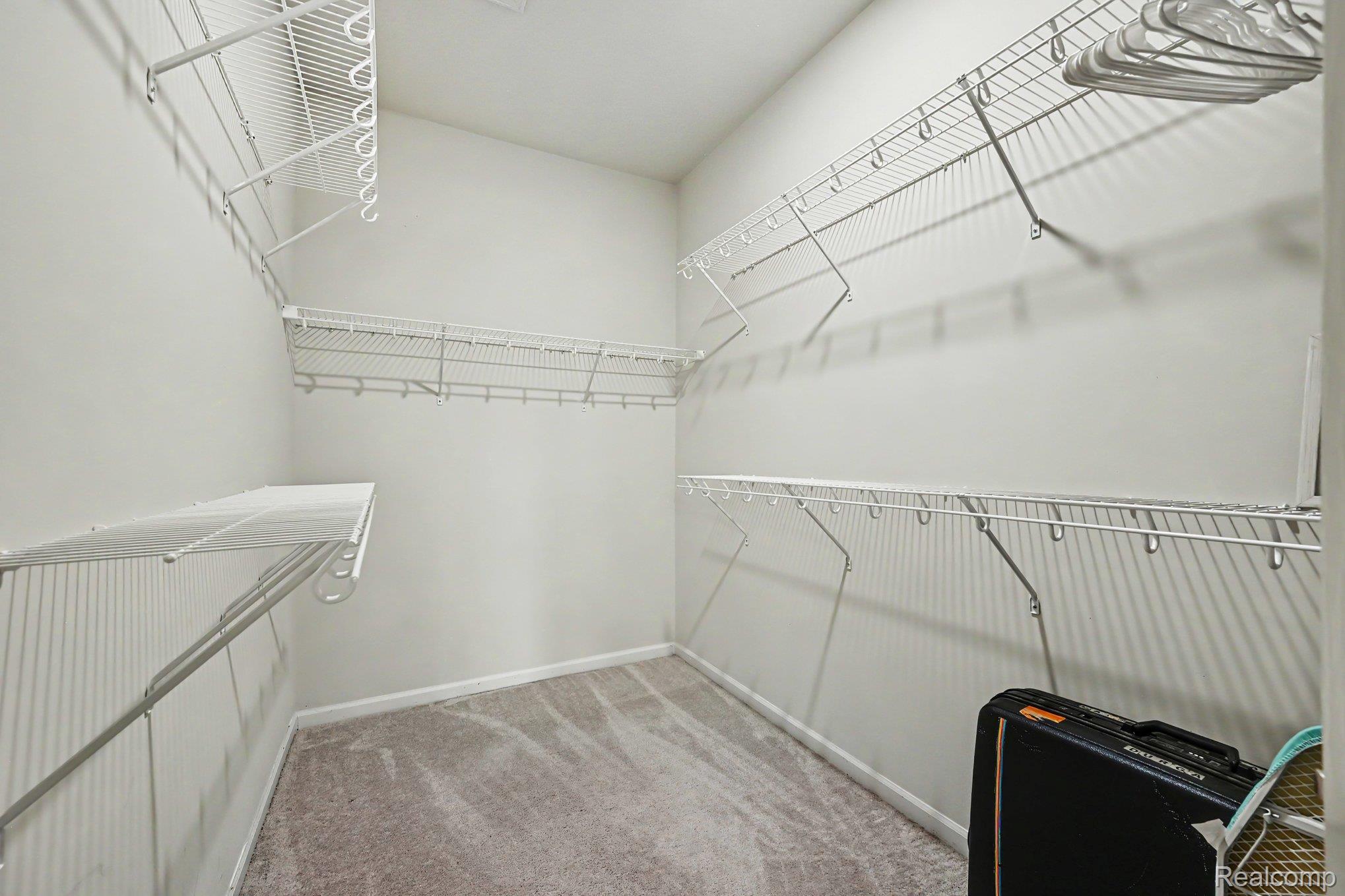 50153 Fowler Road Canton, MI 48188 - Photo 16 of 27 Walk-in closet with wire shelving and hanging rods, light gray wall paint, and gray carpet flooring