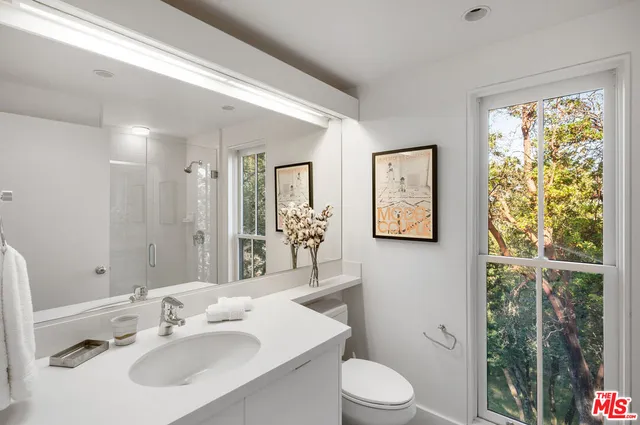 a view of a city with lush green forest