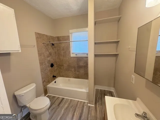 a bathroom with a toilet and a bathtub