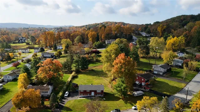 a view of a city with mountains in the background