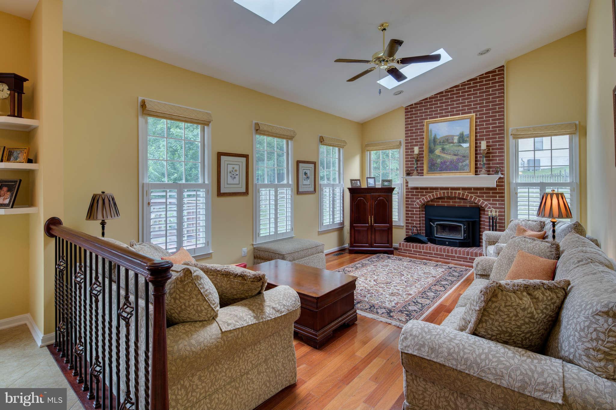 10300 Wetherburn Road Ellicott City, MD 21163 - Photo 8 of 30 Family Room with Skylights and Brick Fireplace