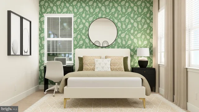 a bed sitting in a bedroom next to a window