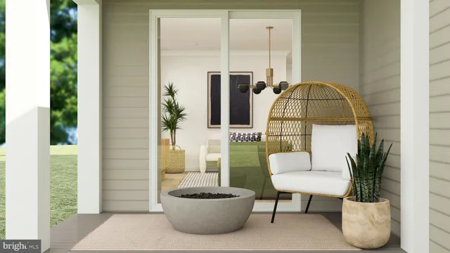 a living room with furniture a potted plant and a lamp