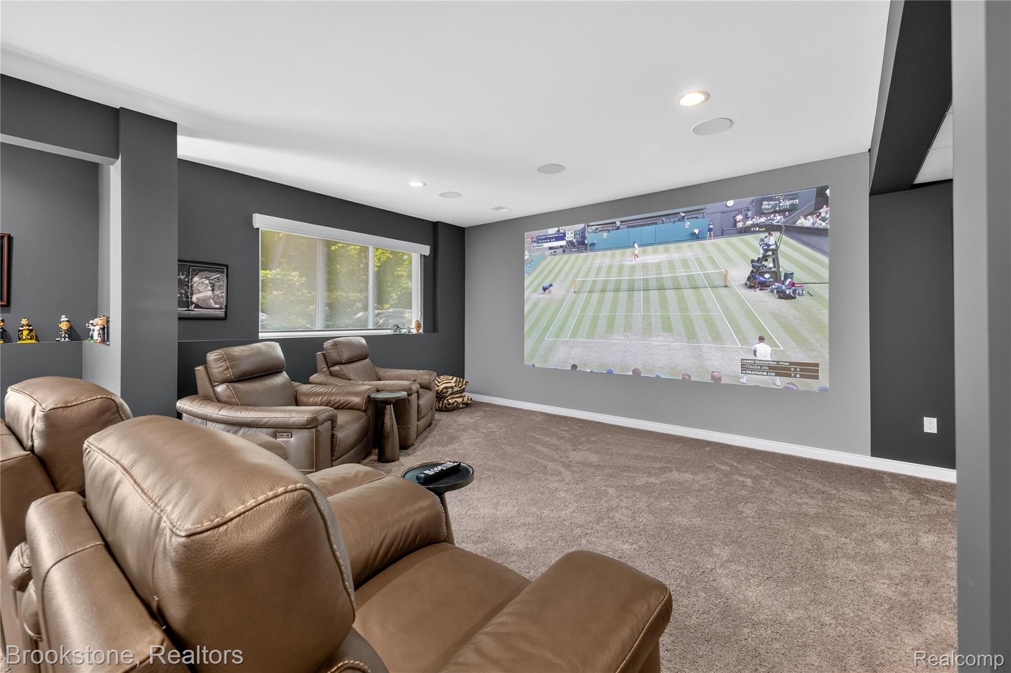 2167 Sanctuary Court Rochester, MI 48309 - Photo 26 of 68 Spacious media room featuring a large projection screen, recessed lighting, and built-in shelving