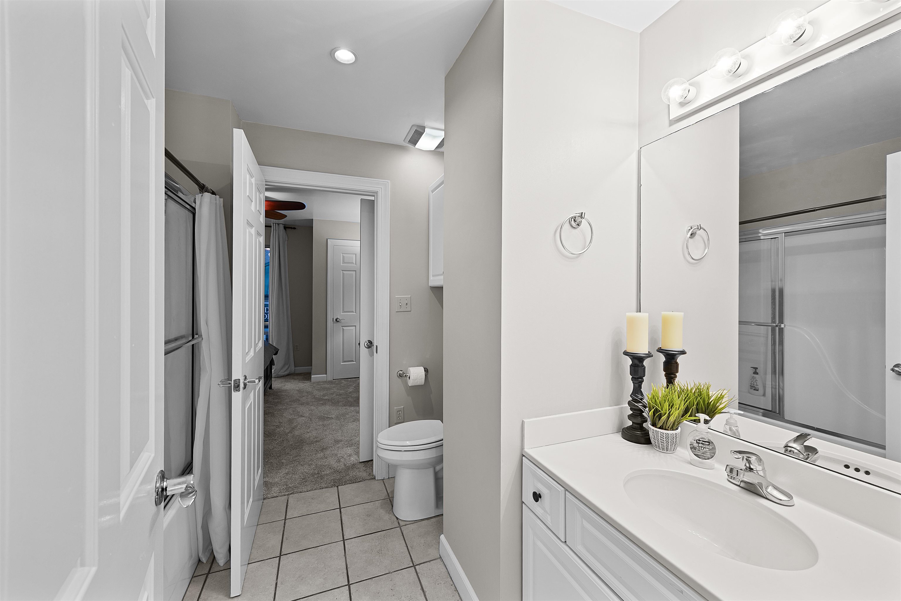 25 Cr 380 Road, Unit P 204 Iuka, MS 38852 - Photo 11 of 19 Bathroom featuring vanity, tile patterned flooring, a shower, and recessed lighting