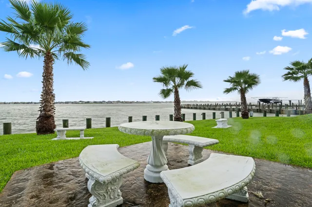 a view of a lake from a yard