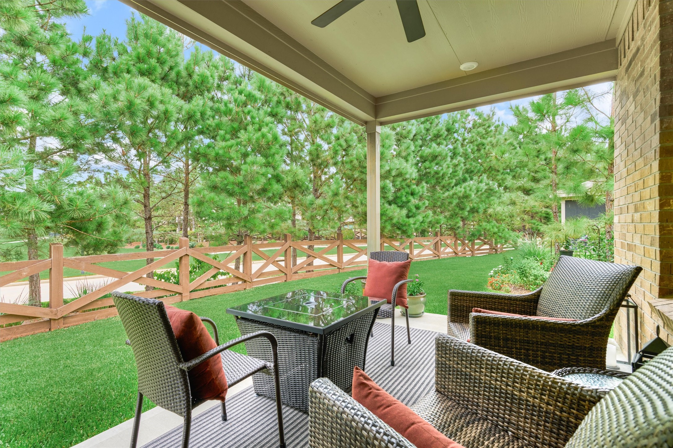 128 Caspian Way Spring Spring, TX 77382 - Photo 39 of 48 a backyard of a house with outdoor seating