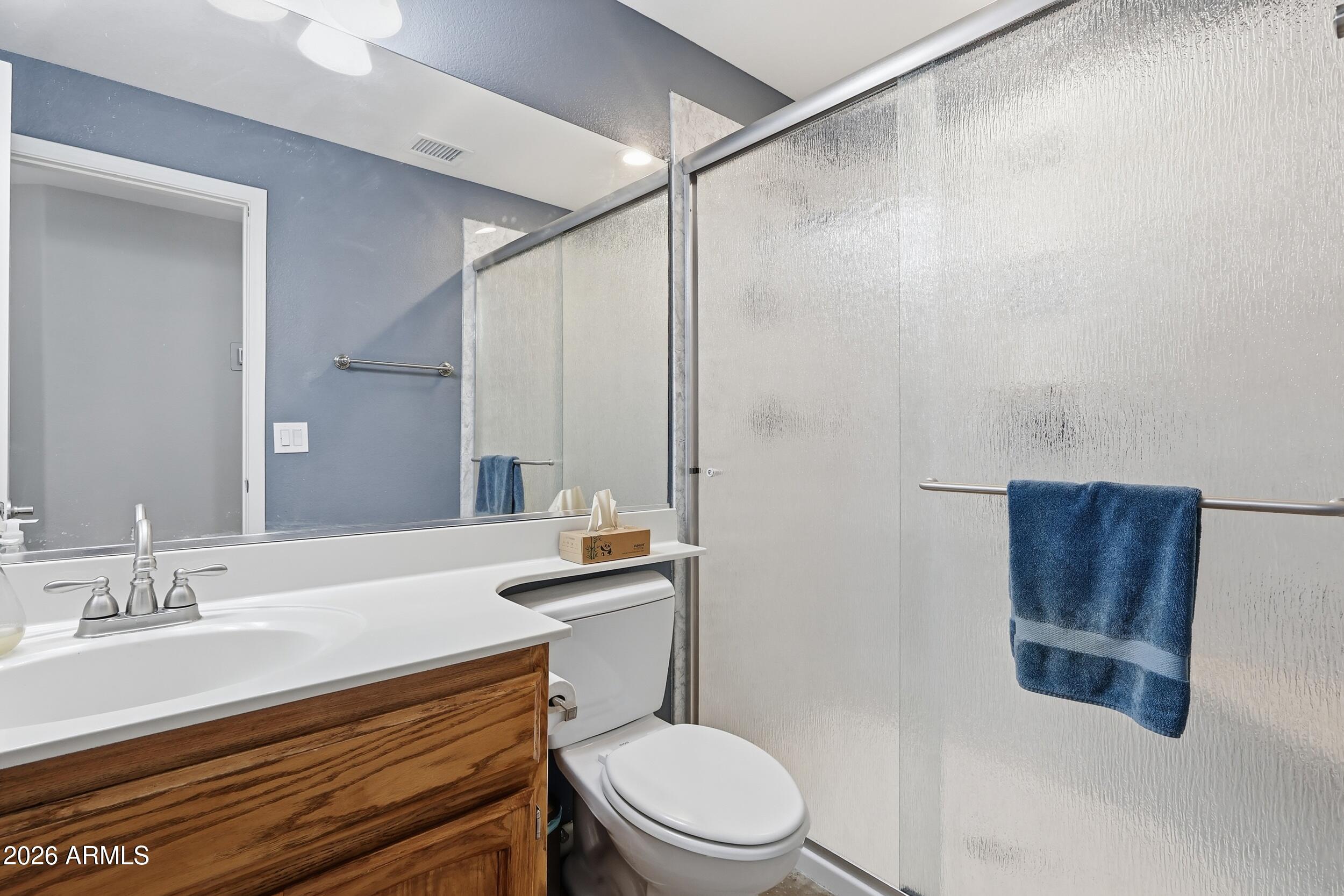 14025 South 44th Street Phoenix, AZ 85044 - Photo 19 of 52 a bathroom with a sink a toilet a mirror and shower