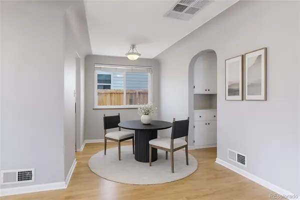 a workspace with wooden floor